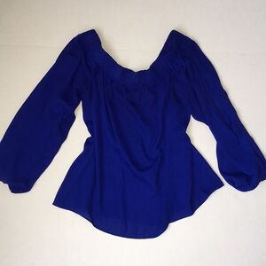 INC International Concepts Royal Blue Off-Shoulder Blouse – Petite Large